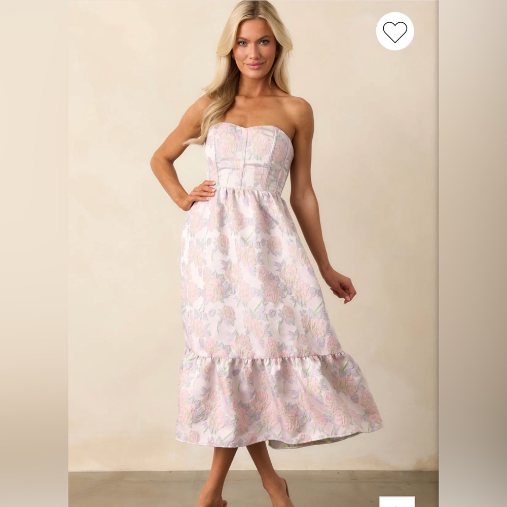 Red Dress Boutique “In the Spotlight” Lavender Floral Jacquard Strapless Dress.